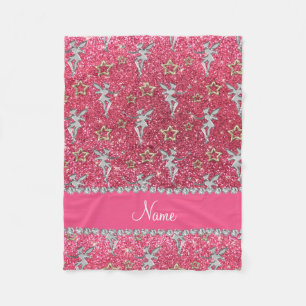 Name silver fairy gold stars neon hot pink glitter fleece blanket