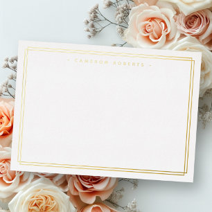 Name silver gold real foil double border note card