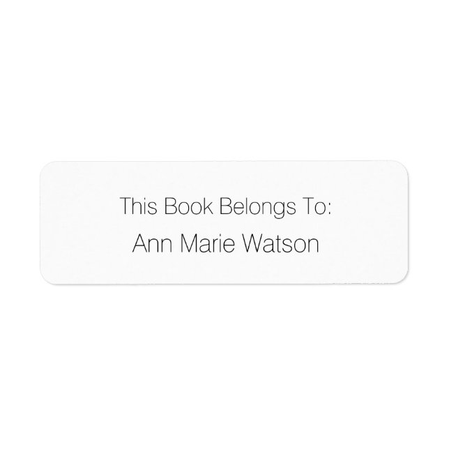 Name Simple Black White Bookplate Label (Front)