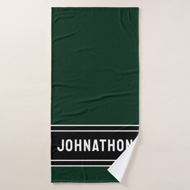 Name Simple Black White His Green Bath Towel (Bath Towel)