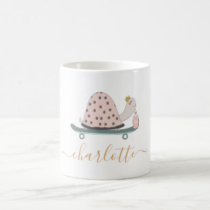 Name, skateboard, snail specific to the customer coffee mug