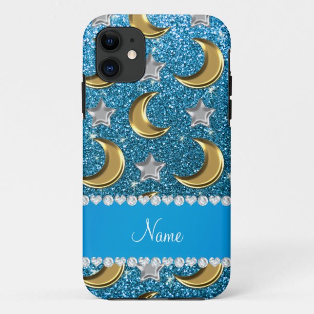 Name sky blue glitter gold moons silver star Case-Mate iPhone case (Back)