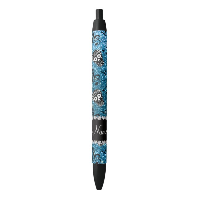 Name sky blue glitter music notes sugar skulls black ink pen (Front Vertical)