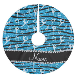 Name sky blue gymnastics glitter zebra stripes brushed polyester tree skirt