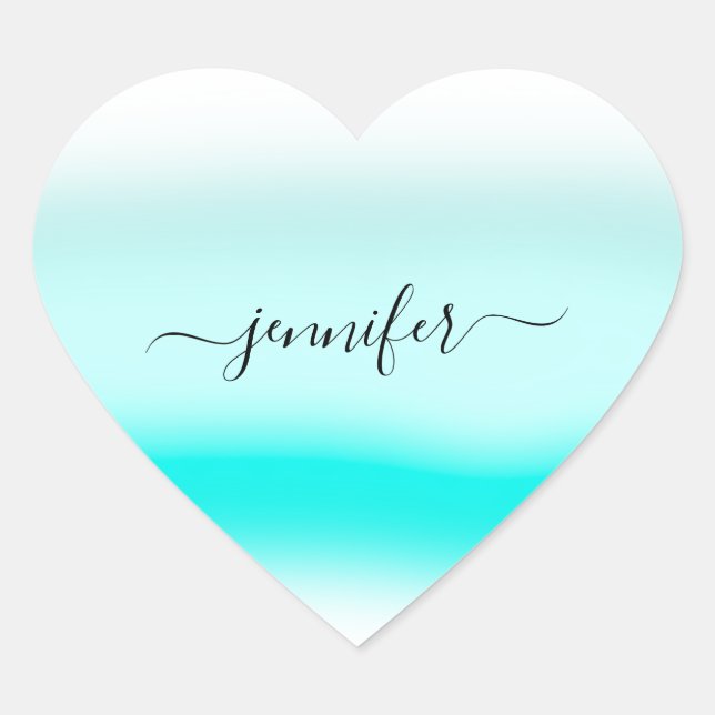 Name Small Business Thank Blue Ocean Ombre Pastels Heart Sticker (Front)