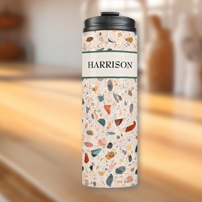 Name, Small Chips Speckled Terrazzo Pattern 16oz Thermal Tumbler (Creator Uploaded)