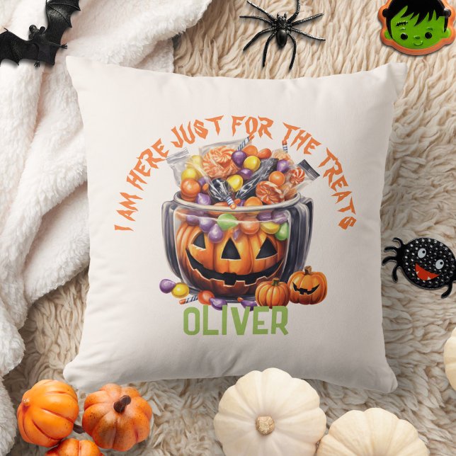 Name Spooky Orange Purple Pumpkin Halloween Treats Cushion (Creator Uploaded)