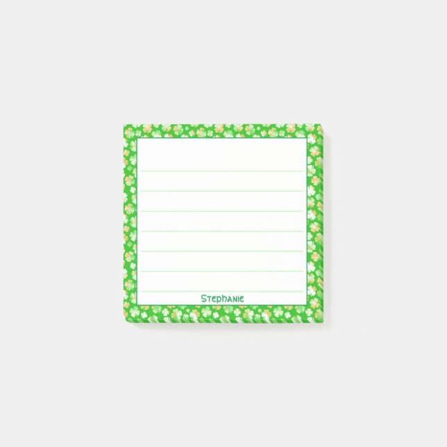 Name:  St Patrick's Green Orange Shamrock Pattern Post-it Notes (Front)