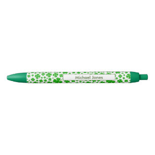 Name: St Patrick's Green Random Shamrock Pattern Black Ink Pen