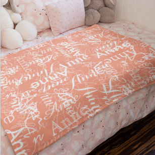 Name Stamped in White All-Over Salmon Baby Blanket