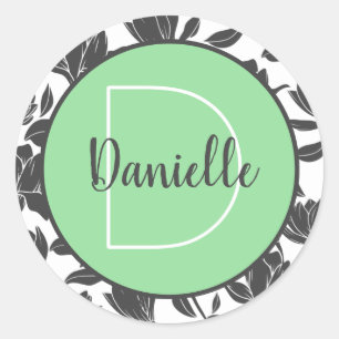 Name Sticker Floral Tulip Flowers Teal Monogram