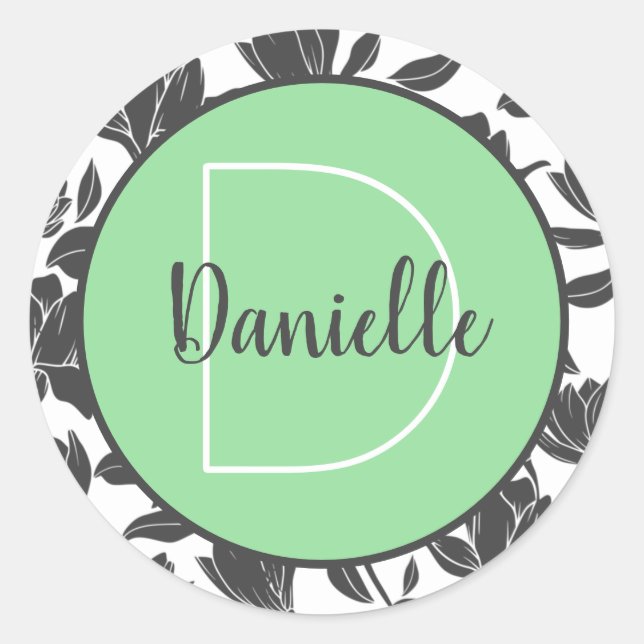Name Sticker Floral Tulip Flowers Teal Monogram (Front)