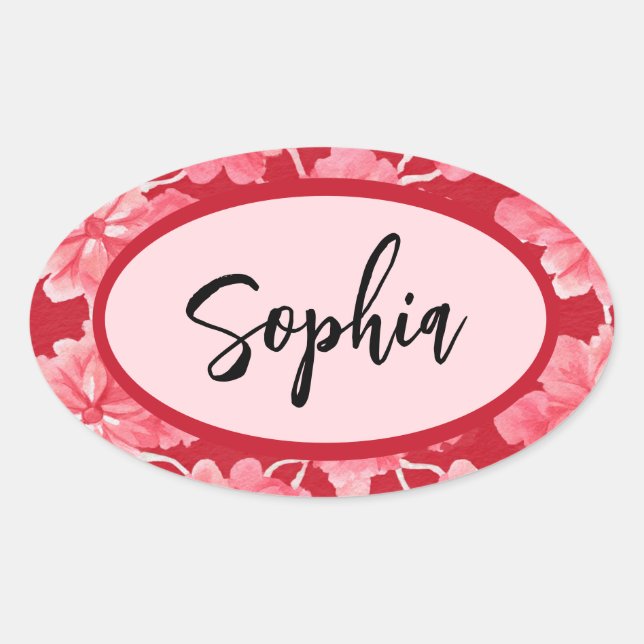 Name Sticker Personalized Pink Floral (Front)