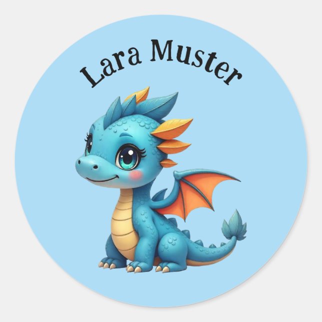 Name stickers - Babydrache blue (Front)