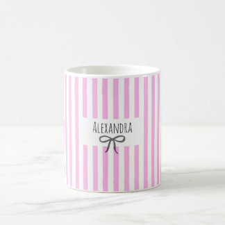 Name stripes pink trendy modern bow handrawing coffee mug