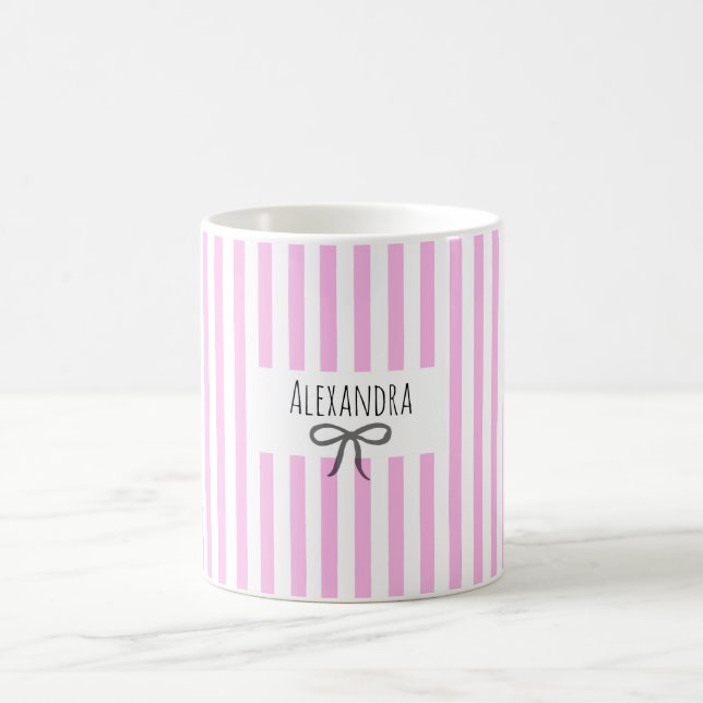 Name stripes pink trendy modern bow handrawing coffee mug (Center)