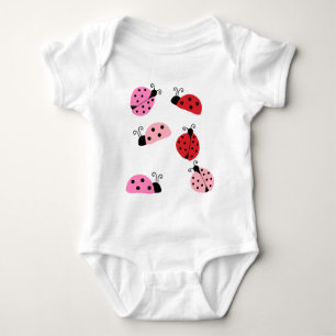 Name Sweet Cute Pink Red Ladybug Cartoon Baby Bodysuit