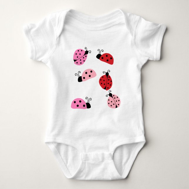 Name Sweet Cute Pink Red Ladybug Cartoon   Baby Bodysuit (Front)