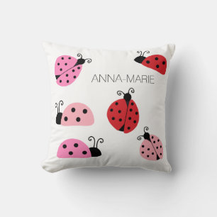 Name Sweet Cute Pink Red Ladybug Cartoon Cushion