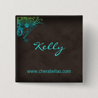 Name Tag Button Salon Spa Floral Blue Green