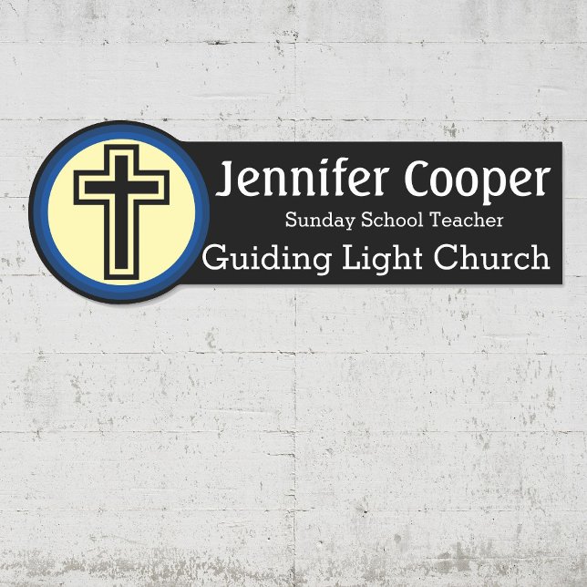 Name Tag Cross Logo Custom Text Church Badge (Creator Uploaded)