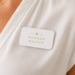 Name Tag Elegant Grey Gold Magnetic Staff Badge