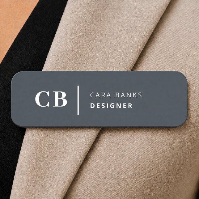 Name Tag | Magnetic Blue Custom Employee Badge 3x1 (Blue magnetic name tag with monogram style for offices, client teams, and event staff.)
