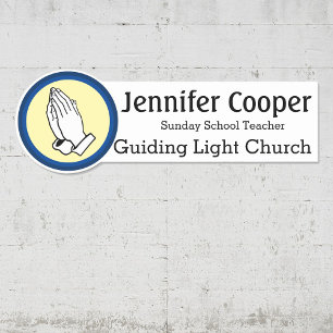 Name Tag Praying Hands Custom Text Church Badge