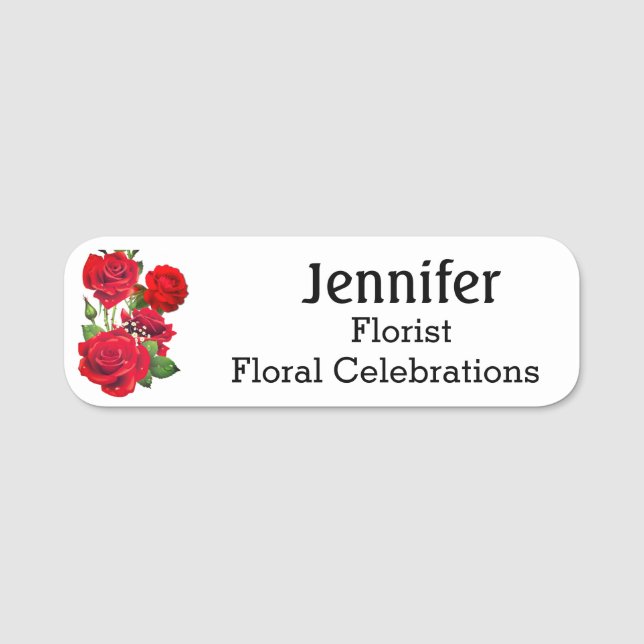 Name Tag Red Roses Custom Text Florist (Front)