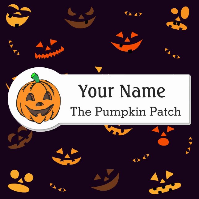 Name Tag with Halloween Pumpkin Custom Text Badge (Creator Uploaded)