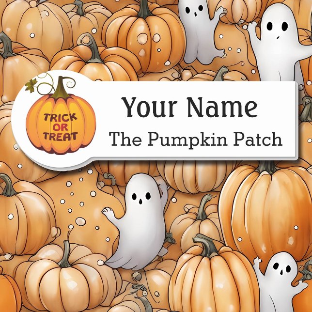 Name Tag with Halloween Pumpkin Custom Text Badge (Creator Uploaded)