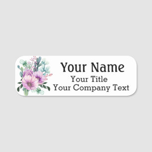 Name Tag with Purple Flowers Custom Text Badge