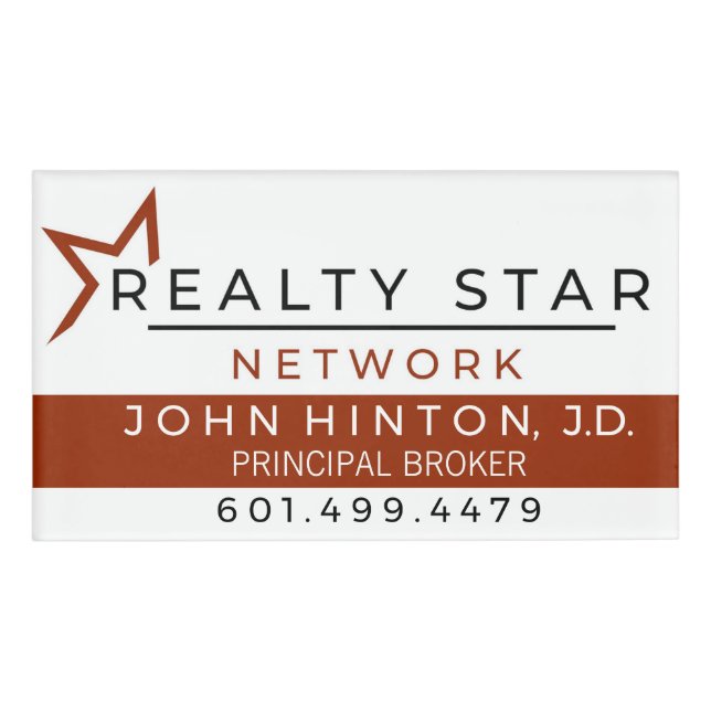 Name Tage, White with Red Banner Tag (Front)