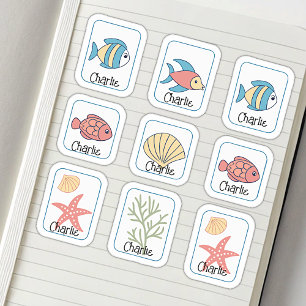 Name Tags Cute Under Water Theme Fishes Plants