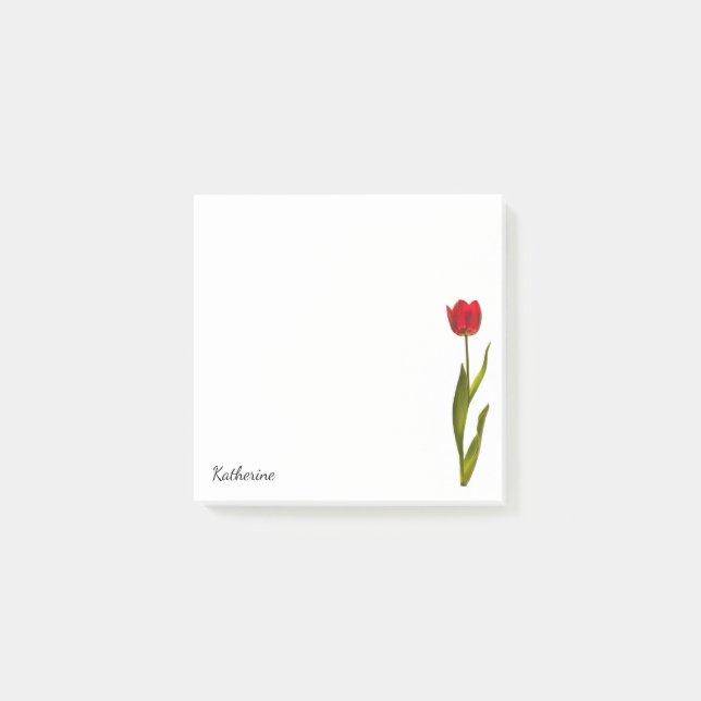 Name - Tall Red Tulip Spring Floral Photography Post-it Notes (Front)