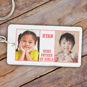 Name, Text and two Photos in Red Frame Key Ring