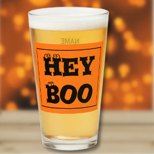 Name, Text Halloween Hey Boo Eyeballs, Pint Glass