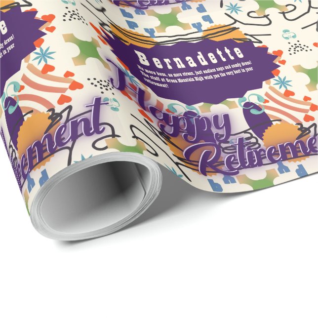 Name Text Message Colourful Pattern Retirement Wrapping Paper (Roll Corner)