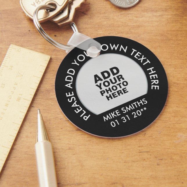 name, text & special date, photo black key ring (Creator Uploaded)