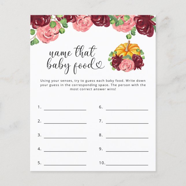 Name that baby food shower game (Front)