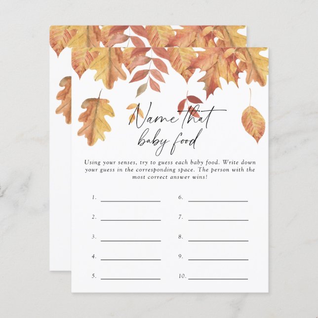 Name that baby food shower game - Fall leaves (Front/Back)