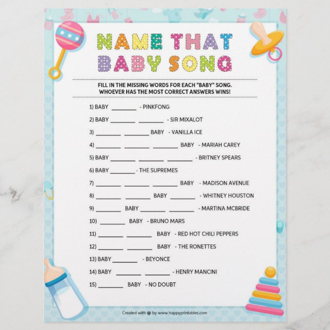 Name That Baby Song [Baby Basics Blue] Custom Letterhead (Front)