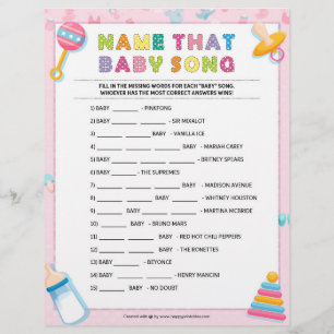 Name That Baby Song [Baby Basics Pink] Custom Letterhead