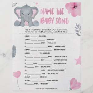 Name That Baby Song [[Baby Elephant [Pink]] Custom Letterhead