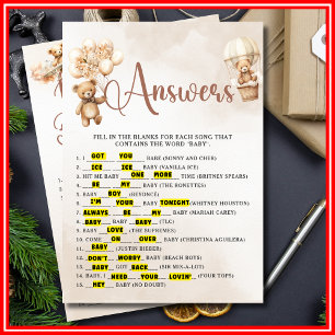 NAME THAT BABY SONG Baby Shower Game Cute Bear Invitation