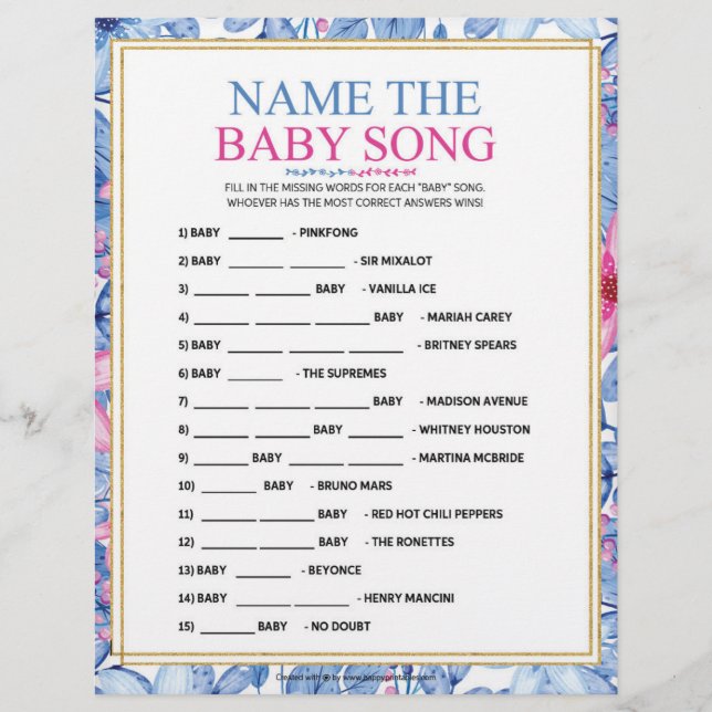 Name That Baby Song [Floral Watercolors] Custom Letterhead (Front)