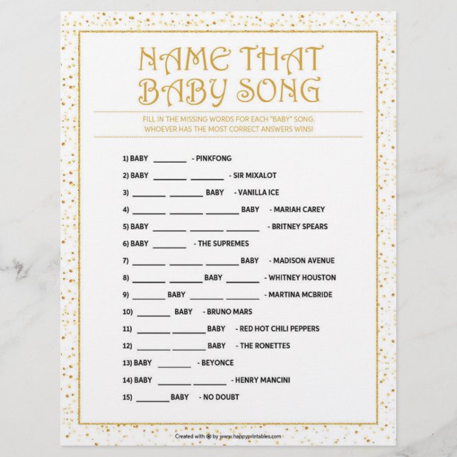 Name That Baby Song [Golden Sparkles] Custom Letterhead (Front)