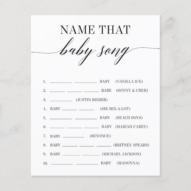 Name That Baby Song Minimalist Baby Shower Game (Front)