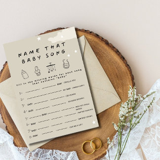 Name that baby song Rustic minimal baby shower gam Invitation