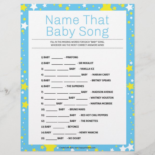 Name That Baby Song [Starry Night Blue] Custom Letterhead (Front)